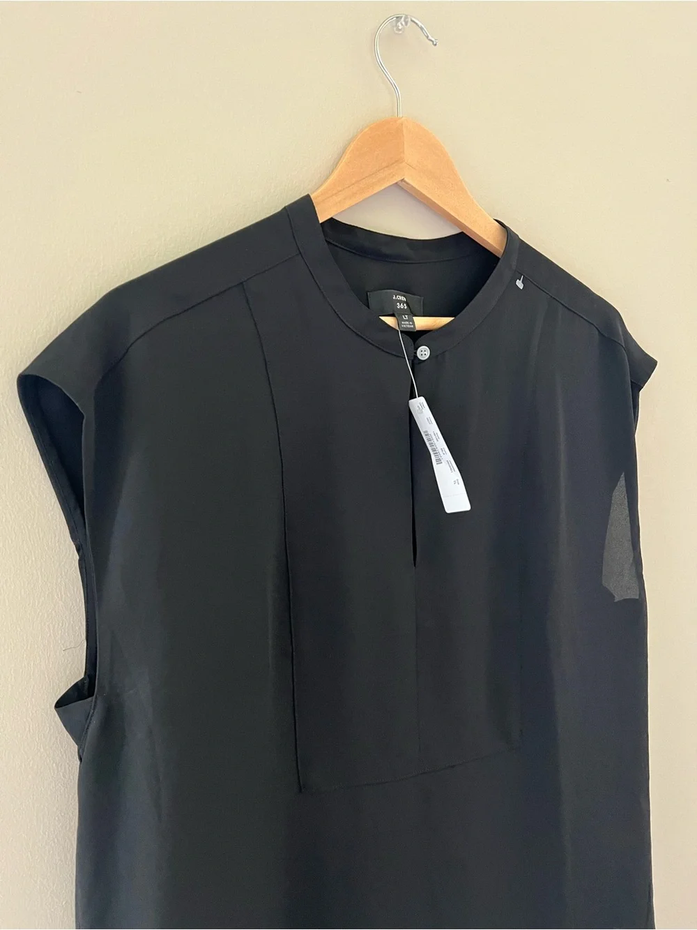 J Crew 365 Size Large Tall Top Black Sleeveless Split Neck Banded Collar Office